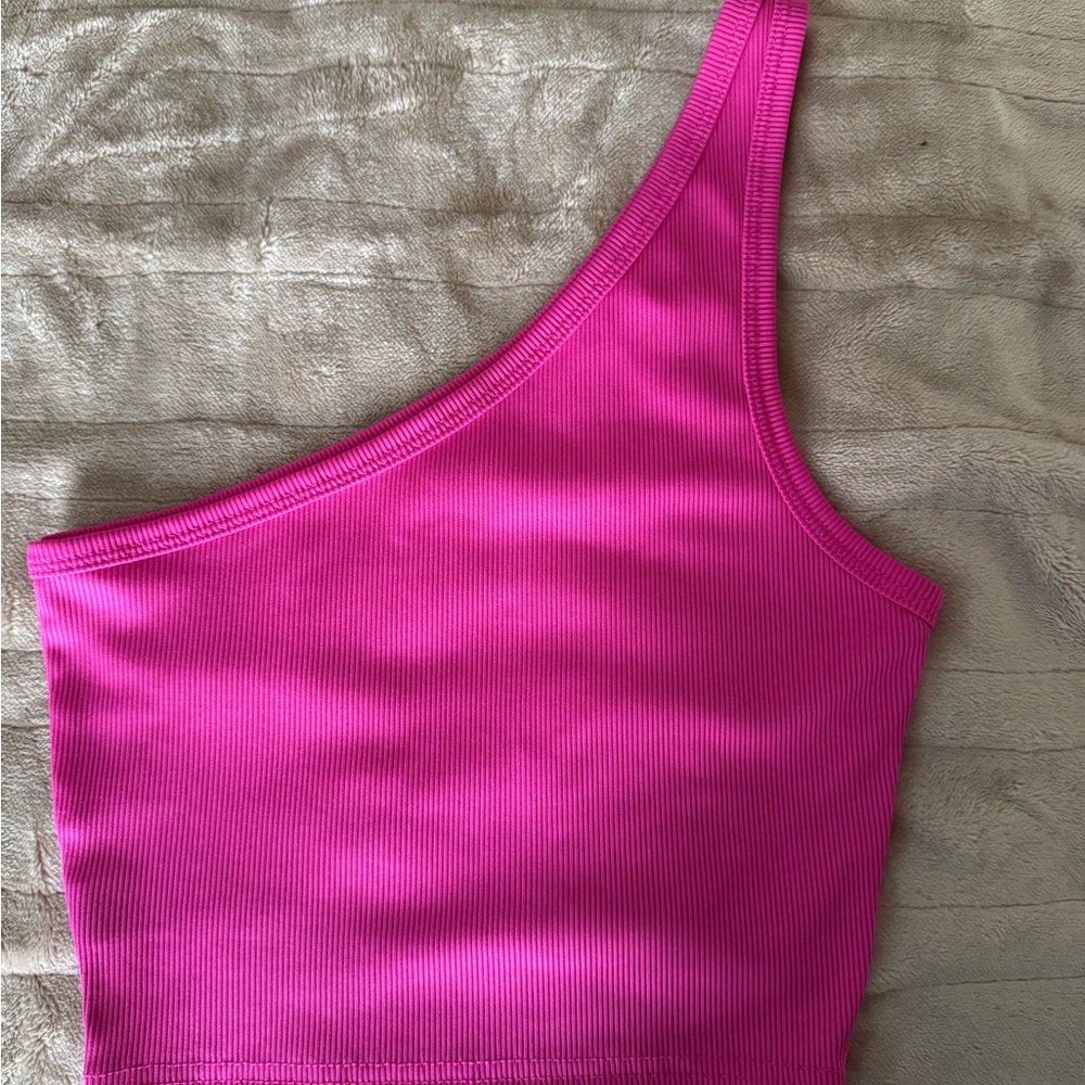 Pink One-Shoulder Ribbed Top